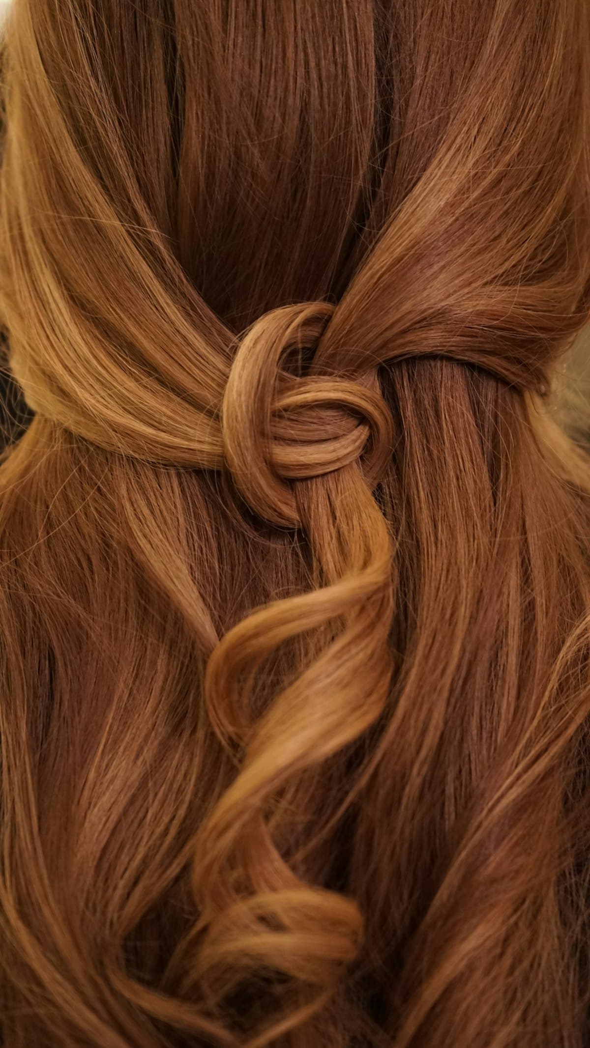 Cheveux auburn coiffés en torsade